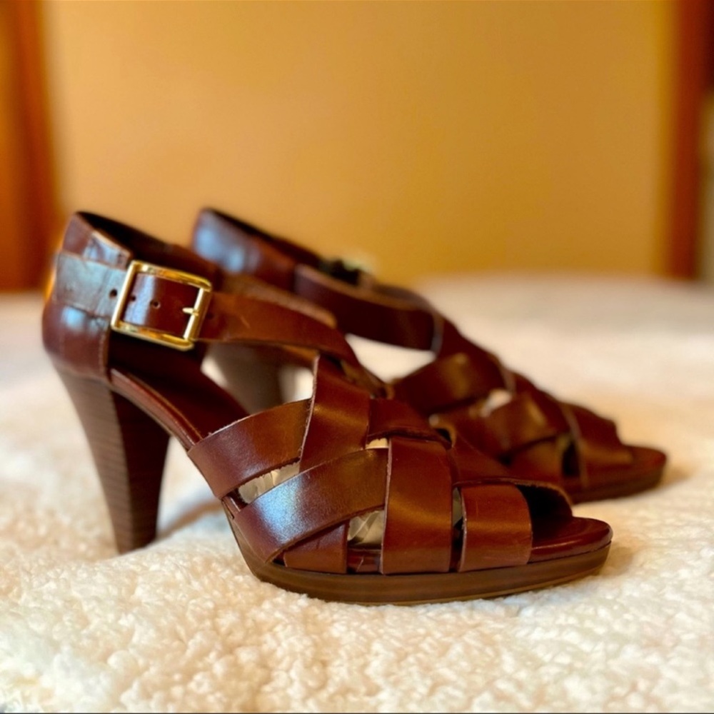 NEW J.Crew Brown Woven Leather Ares Platform Heels